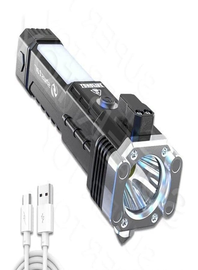 AANTAR Life-Saving Tool Torch Rechargeable LED Flashlight Long Beam Range with Hammer and Strong Magnets, Window Glass and Seat Belt Cutter 4 Modes for Car Camping Hiking Indoor Outdoor - Image 1